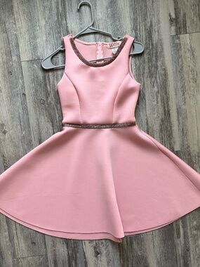 Willa, Size S, Light Pink Tailored Mini Skater Dress, Fit and Flare, Scuba